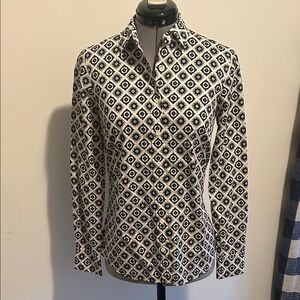J.Crew Navy and Cream Geometric Blouse